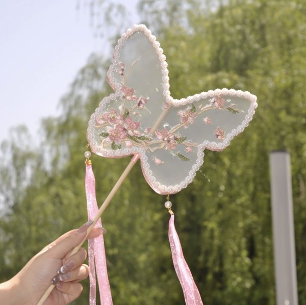 画像1: 中国雑貨 団扇 うちわ 004 刺繍 (1)